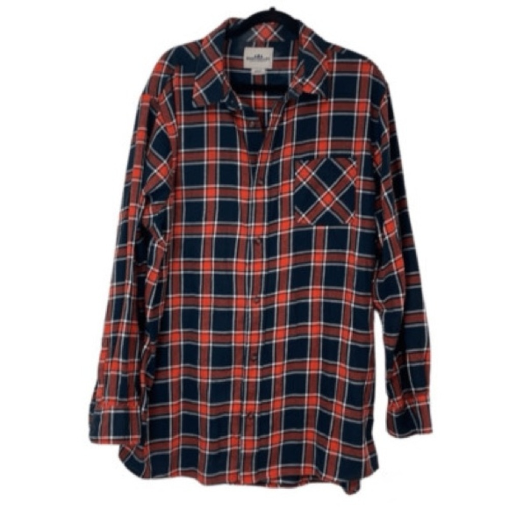 Orange and Blue Plaid Button-Up Shirt